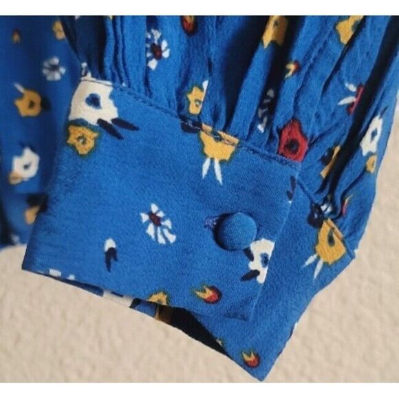 ba&sh Lali Blue Floral Button V Neck Long Sleeve Blouse Women's Size Small - Picture 5 of 9